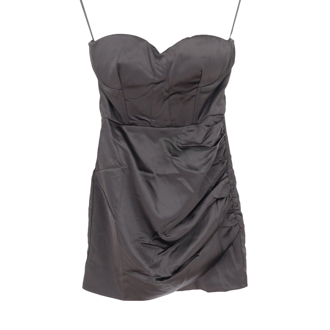 Naked Wardrobe Black Satin Corset Mini Dress Sweetheart Ruched NWOT Size S