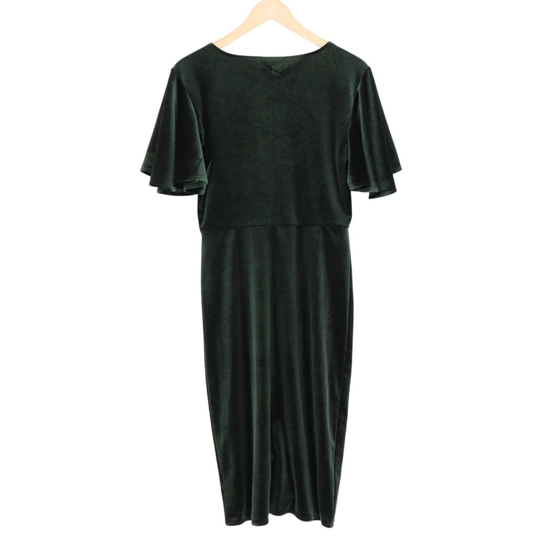 Jack By BB Dakota Velvet Sheath Dress Womens Medium Green V-Neck Short Sleeve