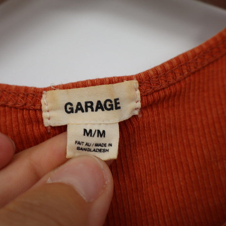 Garage Womens Ribbed Crop Tank Top Burnt Orange New York City Graphic Size M