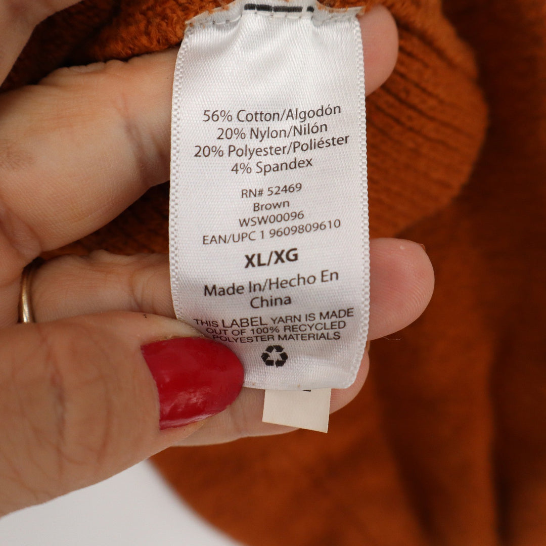 Free Assembly Womens XL Brown Knit Hoodie Sweater Balloon Sleeve
