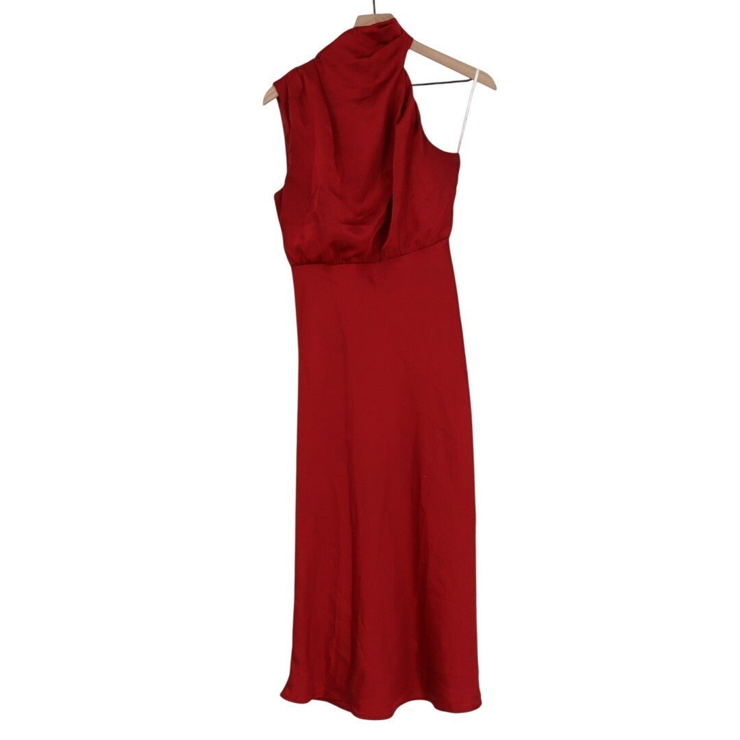 Lulus Distinctive Charm Midi Dress Womens Small Burgundy Stretch Asymmetrical
