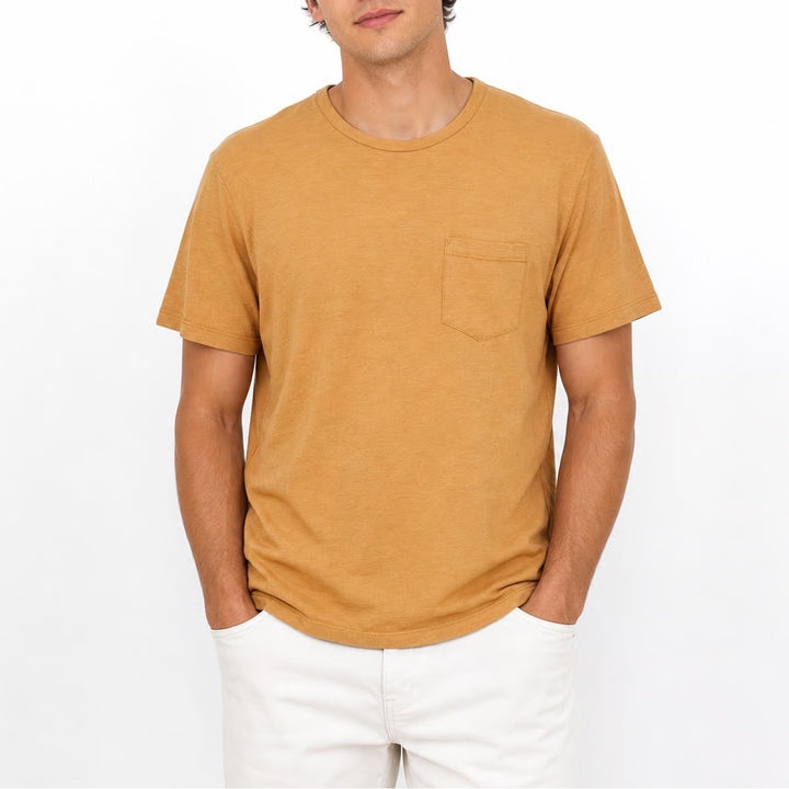 Forever 21 Men Mustard Yellow Micro Striped Pocket T-Shirt Large