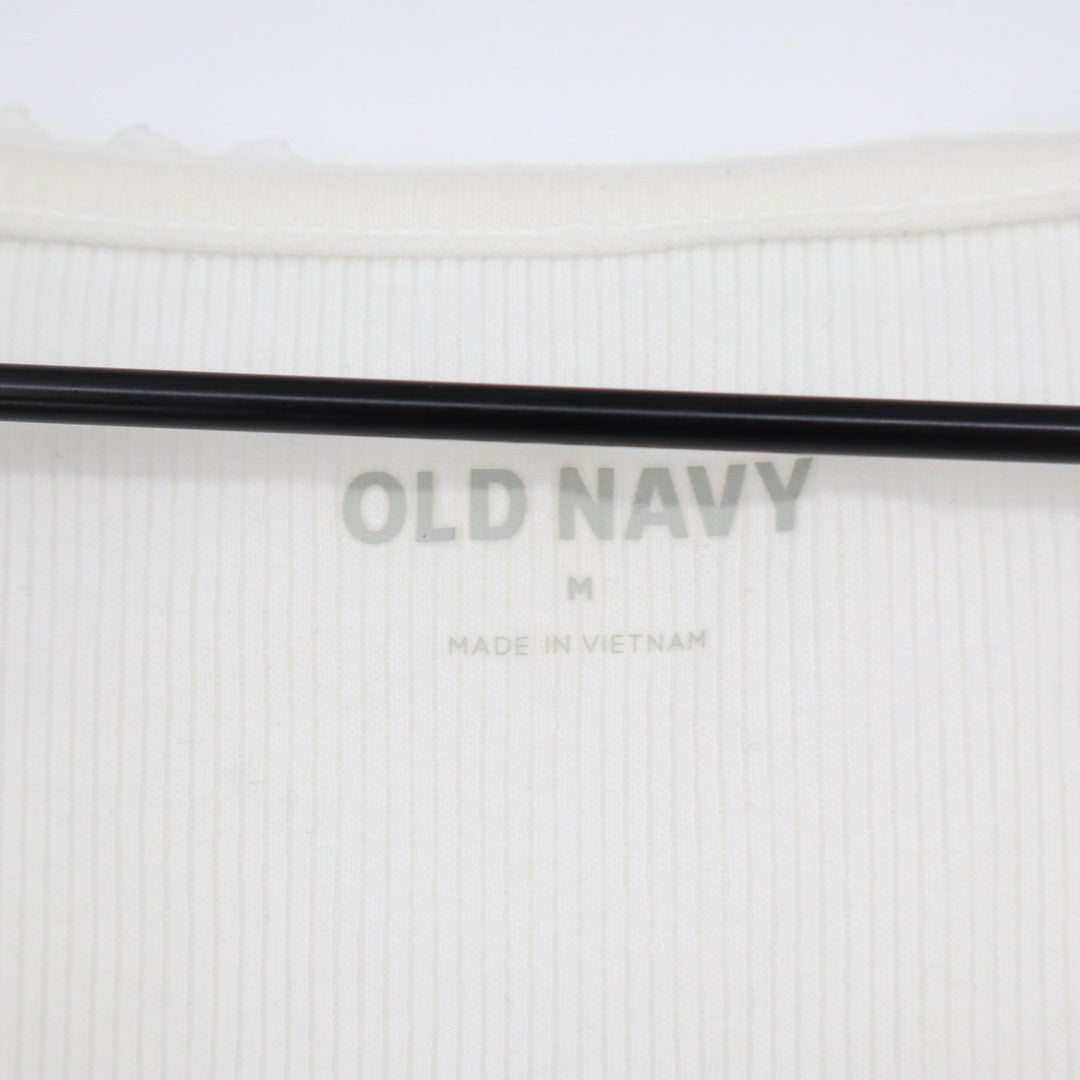Old Navy Womens Ribbed Lace Trim Tank Top Off White Cinched Bust Medium KLD 4247