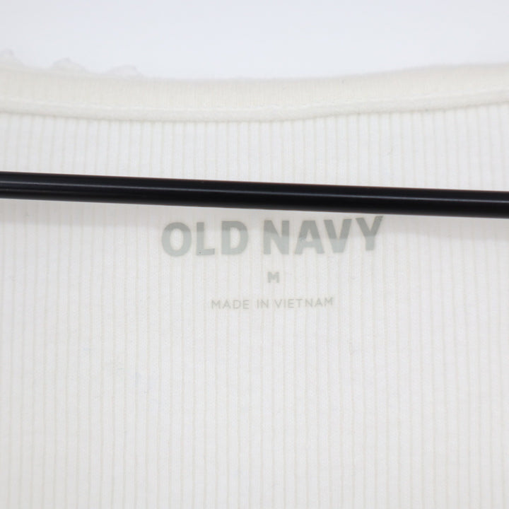 Old Navy Womens Ribbed Lace Trim Tank Top Off White Cinched Bust Medium KLD 4247