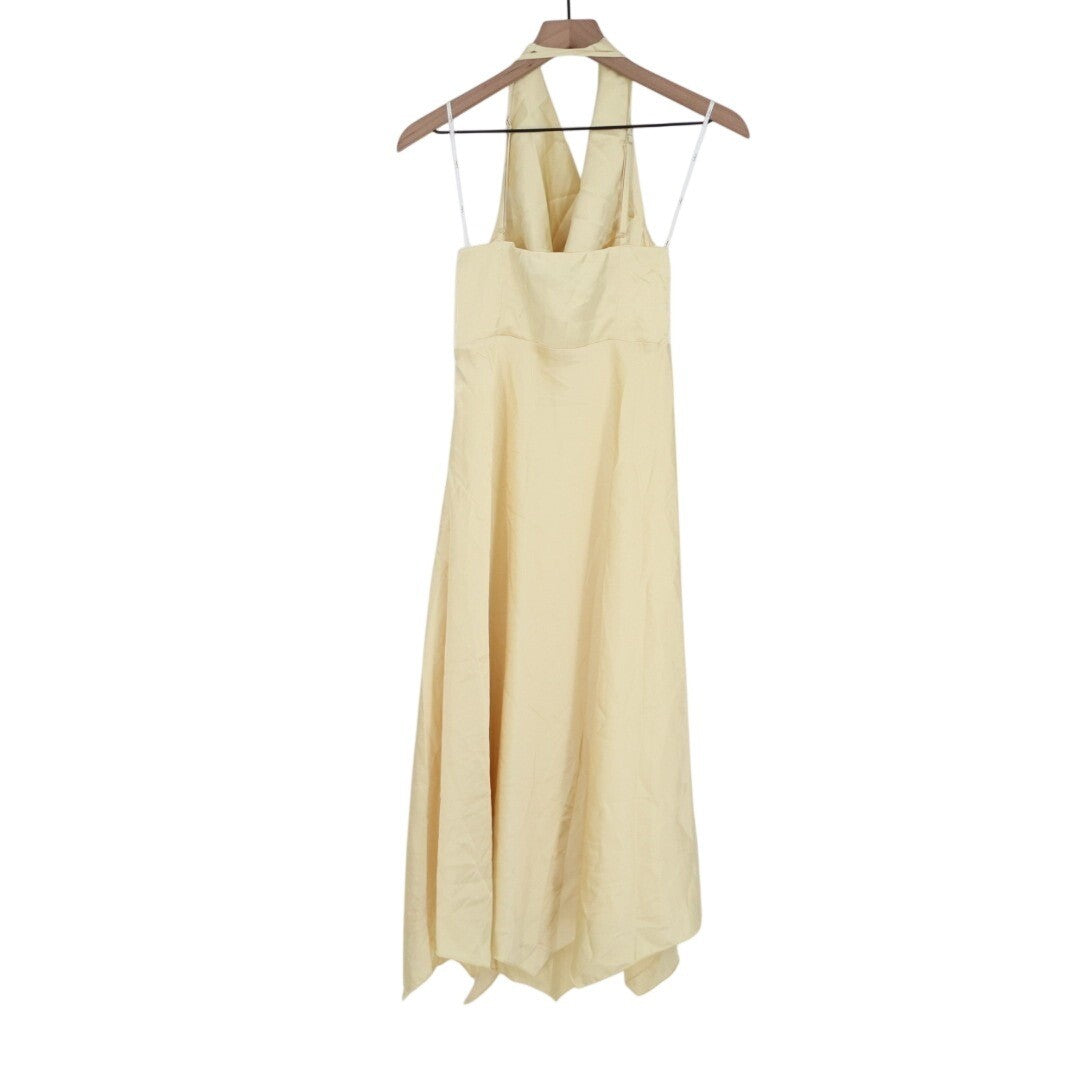 Lulus Evette Pale Midi Dress Womens Small Yellow Satin Cowl Ruffled Handkerchief