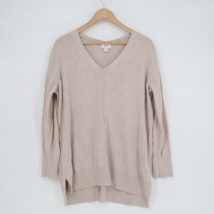 Old Navy Womens XL Oatmeal Heather V-Neck High-Low Knit Sweater