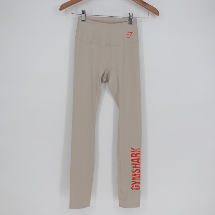Gymshark Seamless Leggings Tan Coral Logo High Waisted Workout Athleisure
