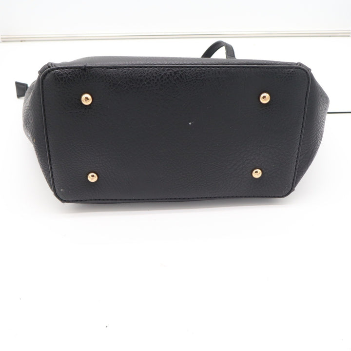 Black Faux Leather Tote Bag with Scarf Accent Gold Hardware Large Shoulder Purse