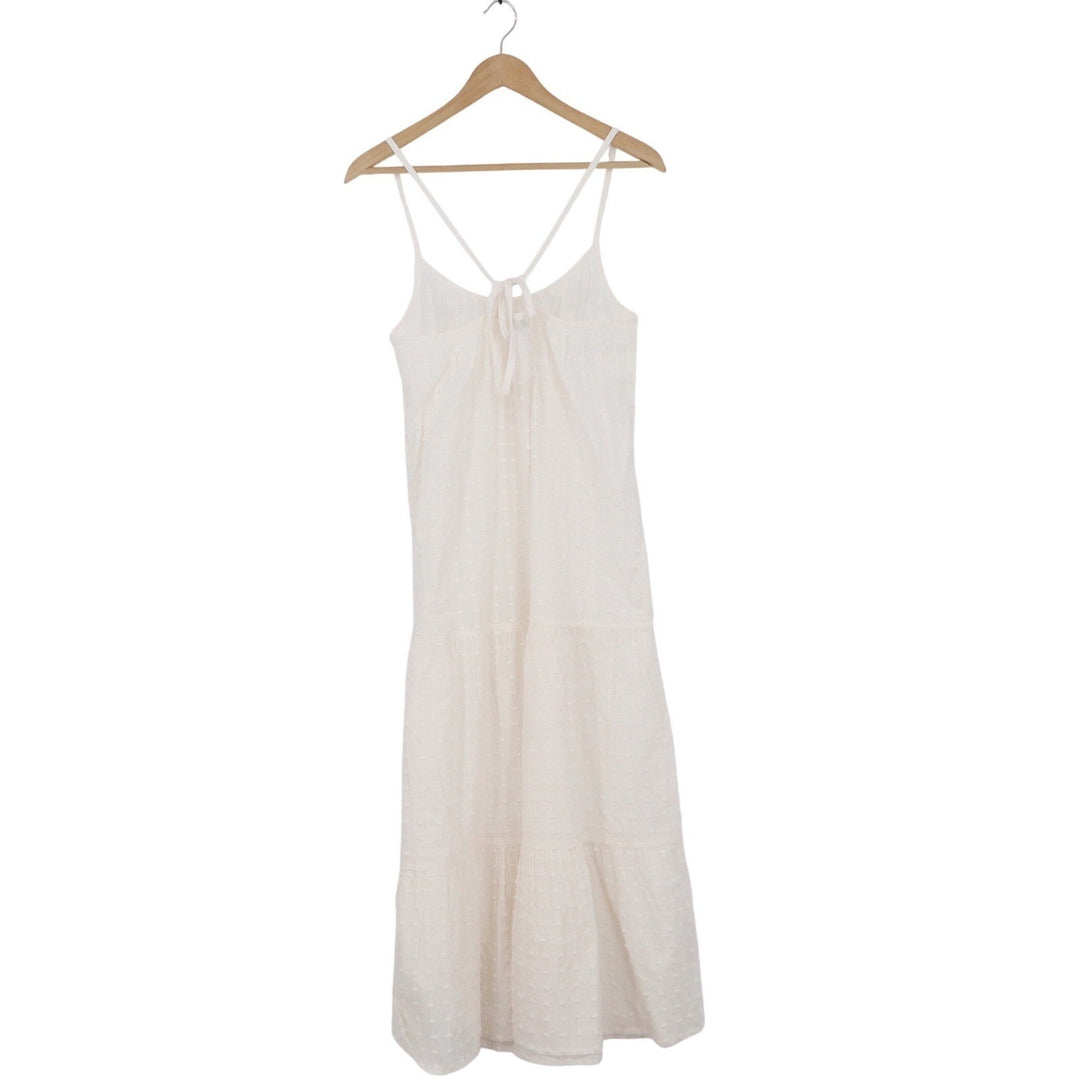 Madewell White Cotton Clip Dot Tiered Midi Dress Tie Back Sleeveless Small