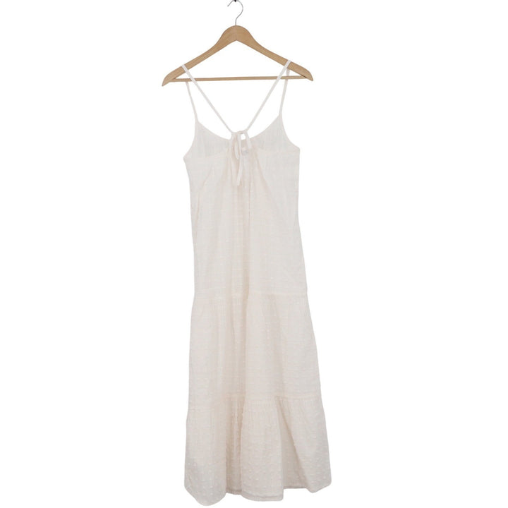 Madewell White Cotton Clip Dot Tiered Midi Dress Tie Back Sleeveless Small