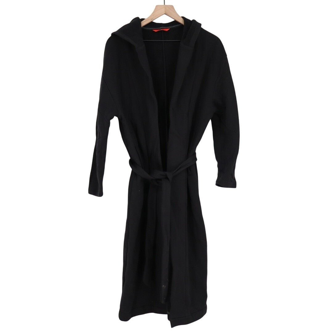 American Giant Long Coat Womens XS/S Black Cotton Fleece Lined Hooded Waist Belt