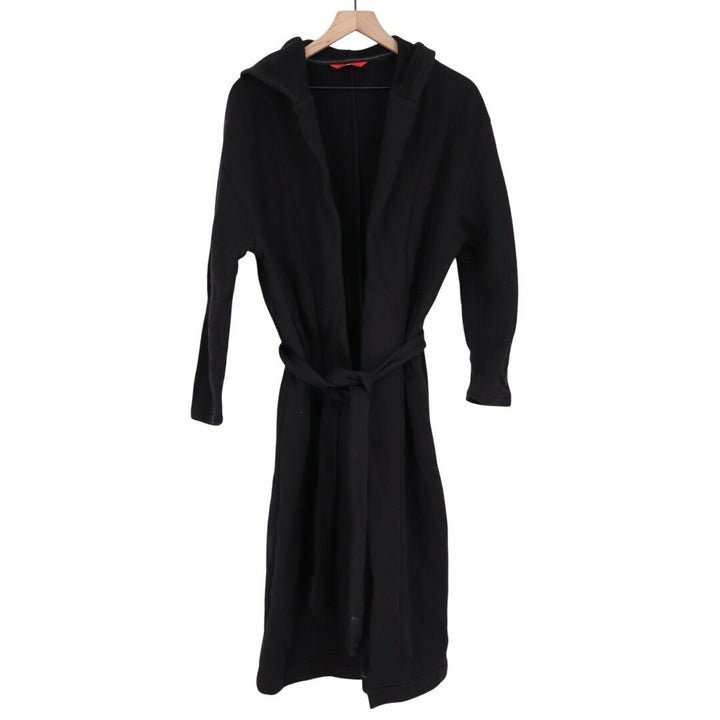 American Giant Long Coat Womens XS/S Black Cotton Fleece Lined Hooded Waist Belt