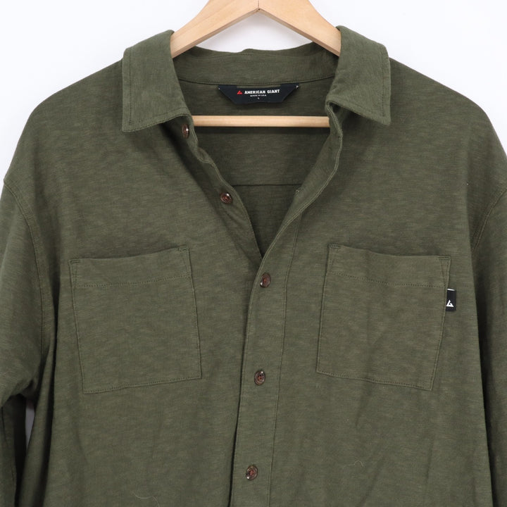 American Giant Premium Slub Shirt Mens Large Green Cotton Back Yoke Button Up