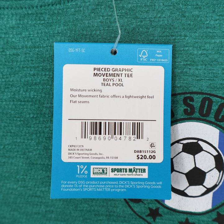 DSG Boys XL 18 Pieced Graphic Movement Tee Teal Pool Soccer Tournament