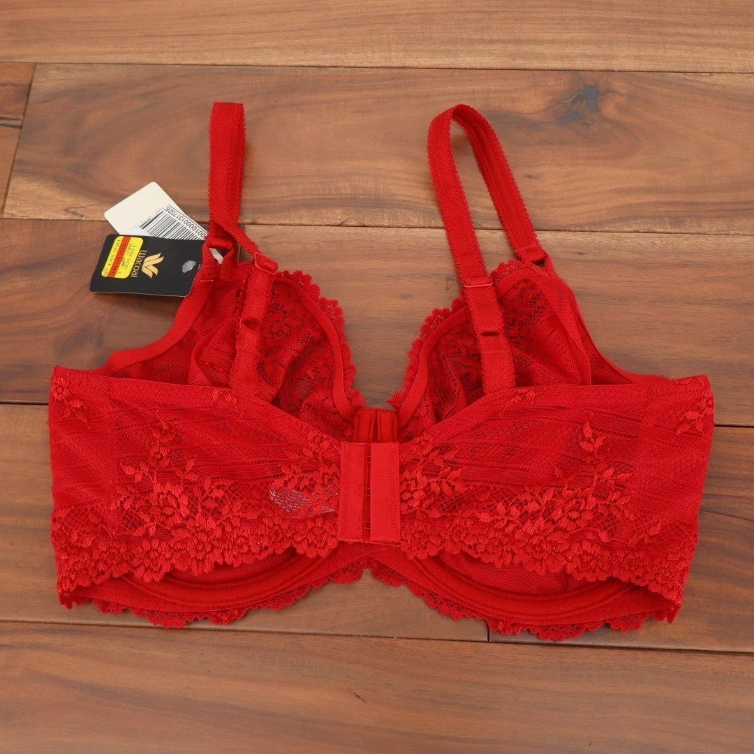 Wacoal Embrace Bra Womens 38DDD Red Stretch Lace Trim Adjustable Strap Underwire