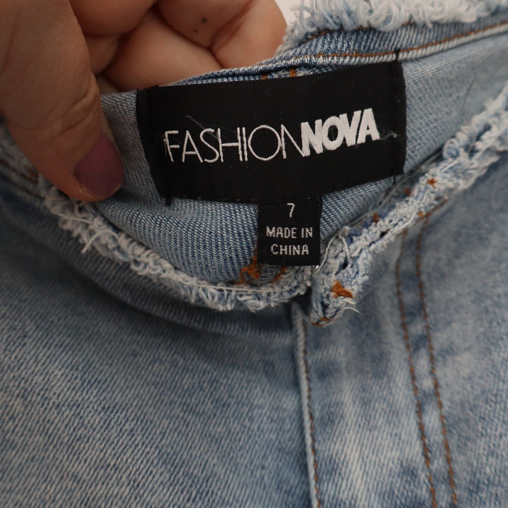 Fashion Nova Light Wash Wide Leg Jeans Raw Frayed Waist Blue Size 7
