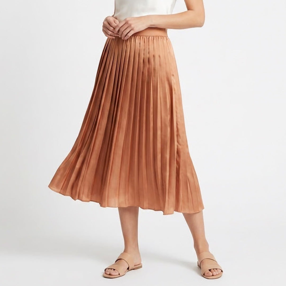 Maison Jules MJ Copper Pleated Midi Skirt Elastic Waist Medium