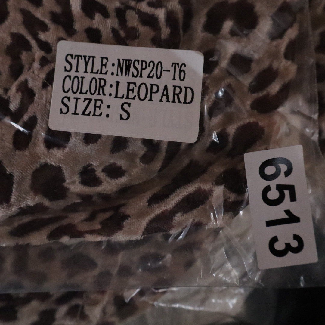 Naked Wardrobe Leopard Print Crop Top Long Sleeve Square Neck Small