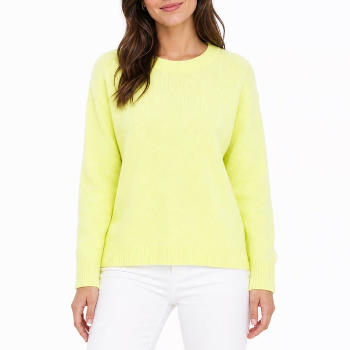 Loft Womens Neon Yellow Crewneck Fuzzy Knit Sweater Size M Ribbed Trim