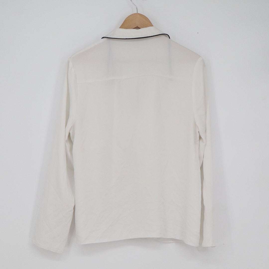 Missguided Womens White Pajama Style Button Down Shirt Contrast Piping Size 8