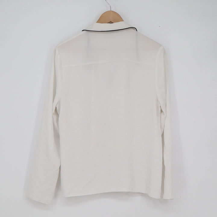 Missguided Womens White Pajama Style Button Down Shirt Contrast Piping Size 8