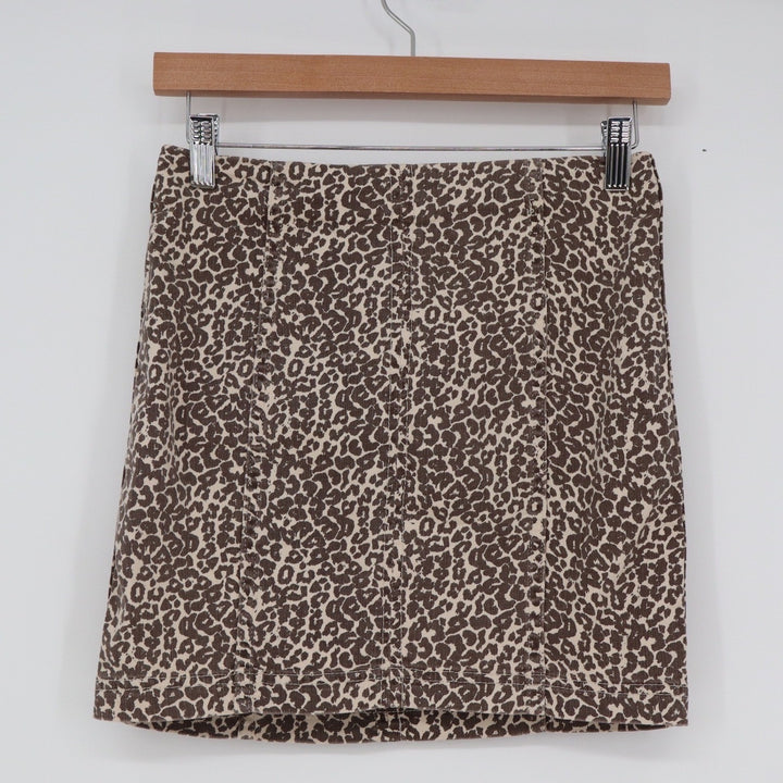 Free People Leopard Print Denim Mini Skirt Brown Tan Animal Print Size 4