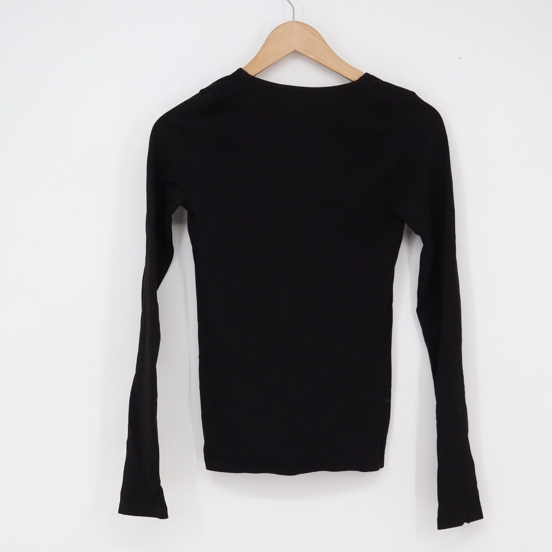 Free People Top Womens M/L Lace-Up V-Neck Black Long Sleeve Slim Fit Excellent