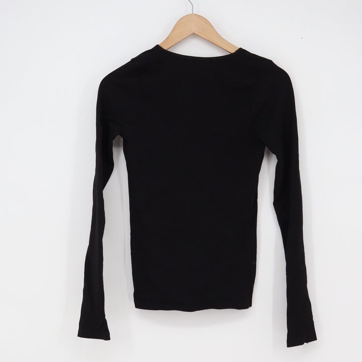 Free People Top Womens M/L Lace-Up V-Neck Black Long Sleeve Slim Fit Excellent