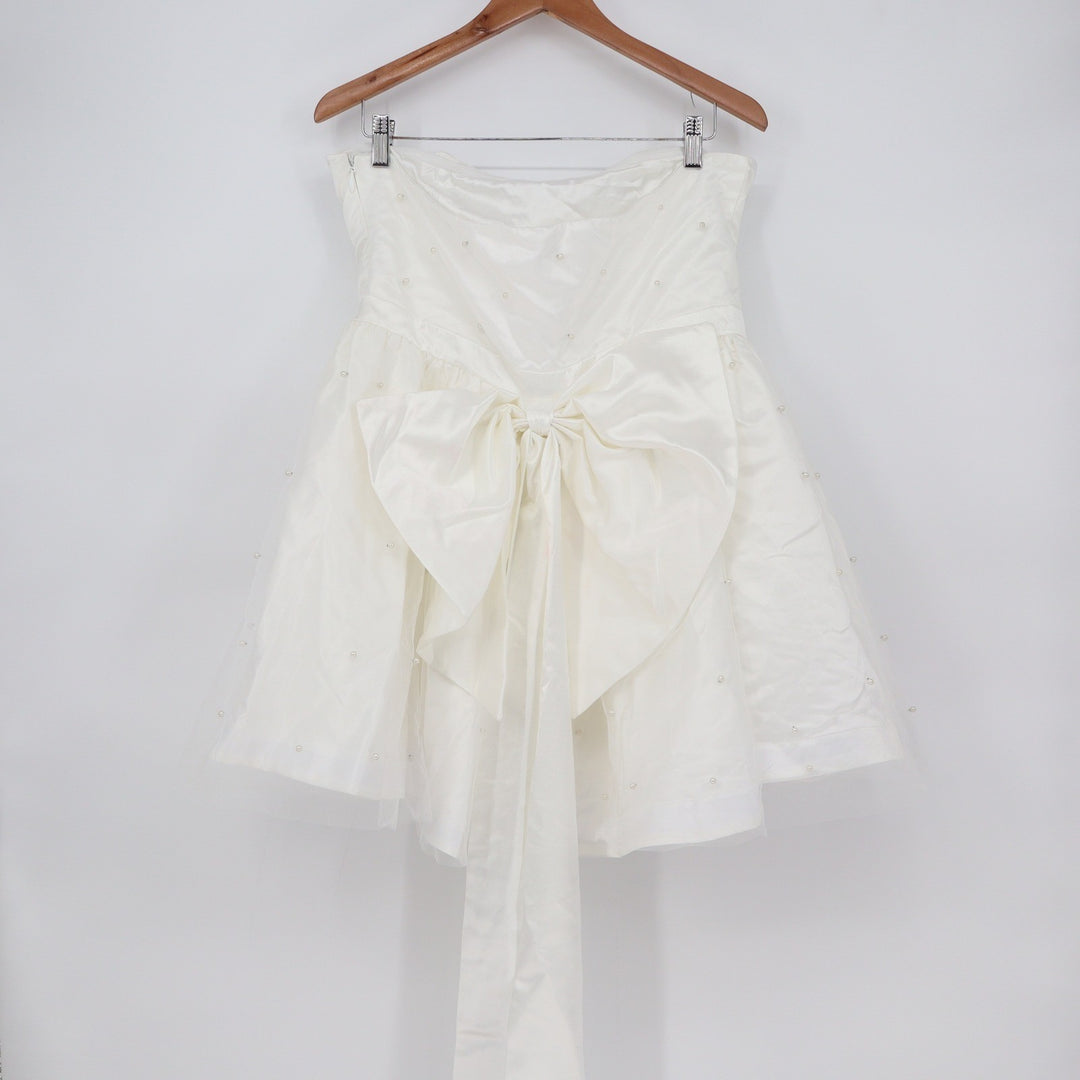 Showpo Cailene Ivory Strapless Pearl Mini Dress with Bow Train Size 12