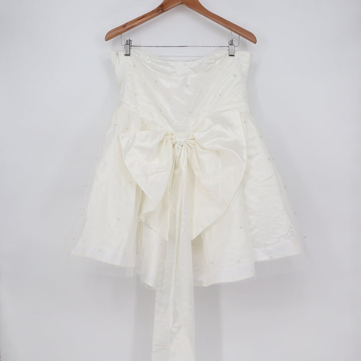 Showpo Cailene Ivory Strapless Pearl Mini Dress with Bow Train Size 12