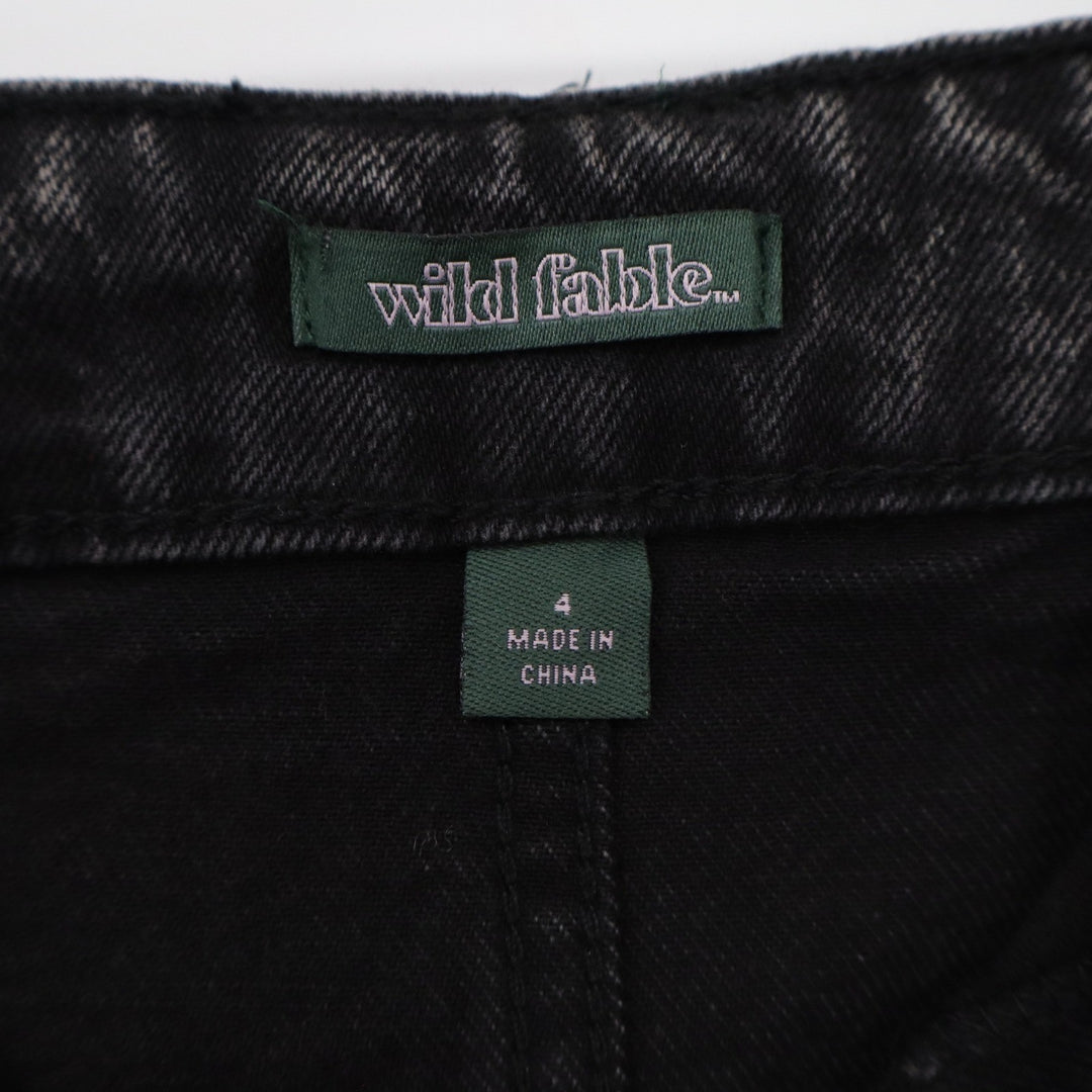 Wild Fable Acid Wash Black Pleated Denim Mini Skirt Skater Size 4