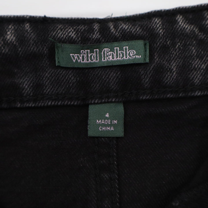 Wild Fable Acid Wash Black Pleated Denim Mini Skirt Skater Size 4