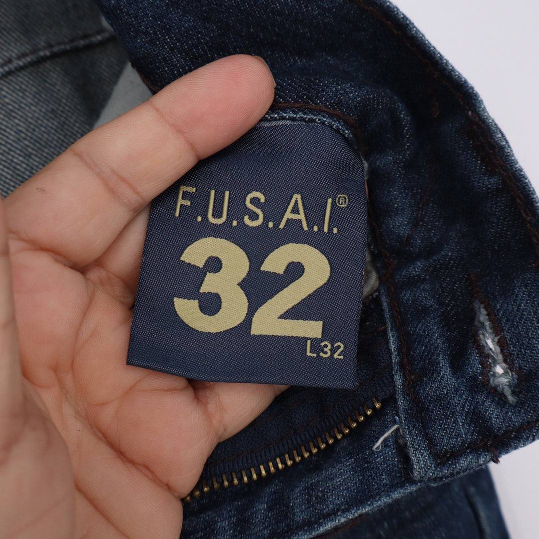 F.U.S.A.I. Jeans Mens 32 Straight Leg Dark Wash Embroidered Cotton Excellent