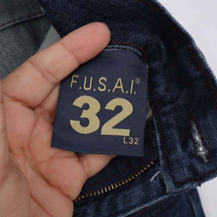 F.U.S.A.I. Jeans Mens 32 Straight Leg Dark Wash Embroidered Cotton Excellent