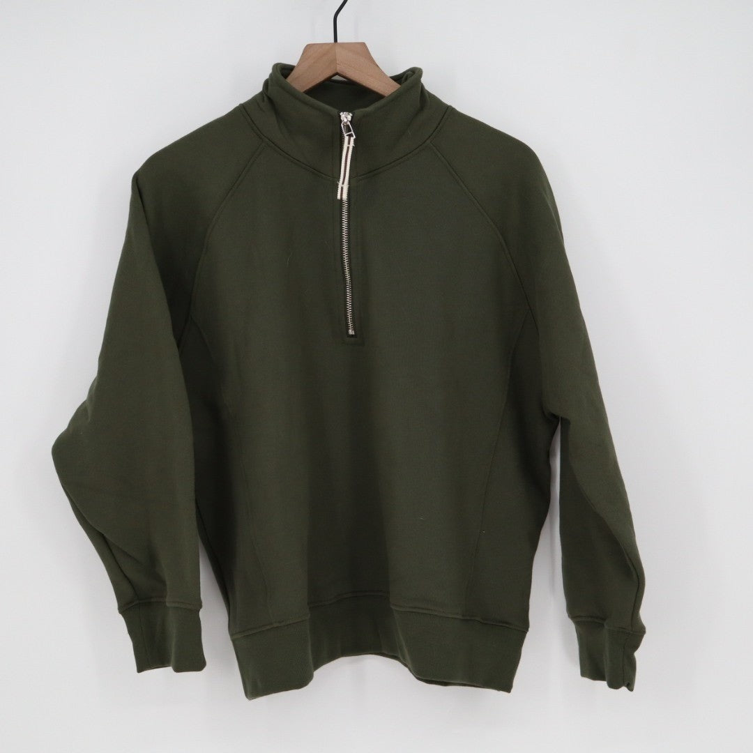 American Giant Midweight Sweatshirt Womens Medium Olive Cotton Fleece Half Zip