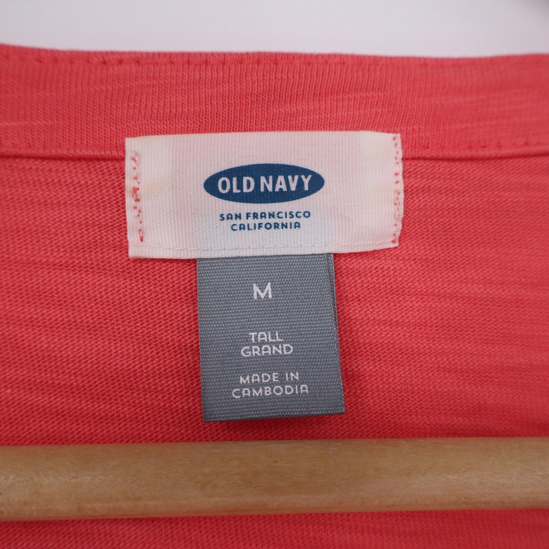 Old Navy Womens Coral Pink Lace Up V-Neck Long Sleeve Slub Cotton Tunic Top