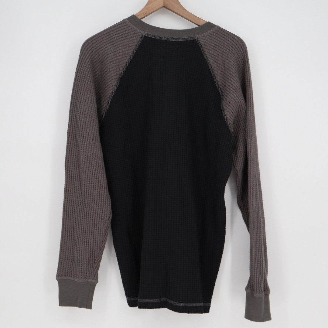American Giant Shirt Mens L Black Gray Colorblock Ribbed Waffle Knit Henley Neck