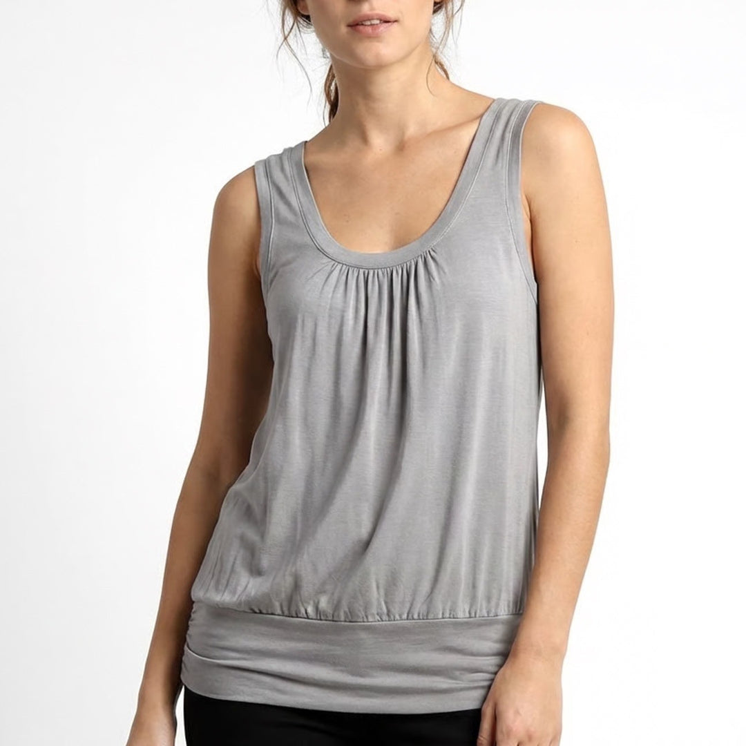 Max Studio Grey Sleeveless Pleated Scoop Neck Blouson Top 4703T72 Size S
