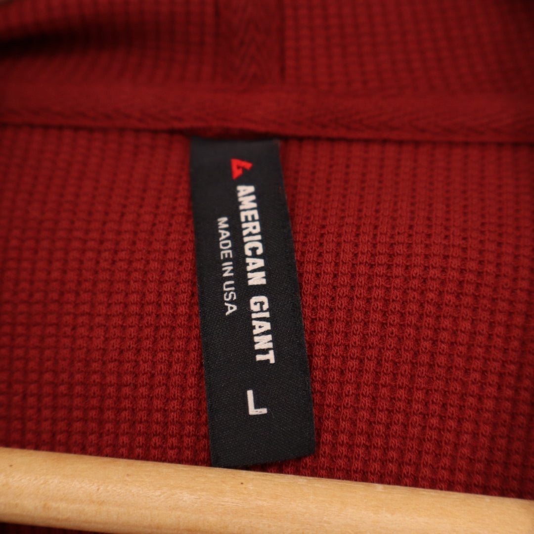 American Giant Thermal Hoodie Womens L Red Cotton Waffle Knit Stretch Pullover