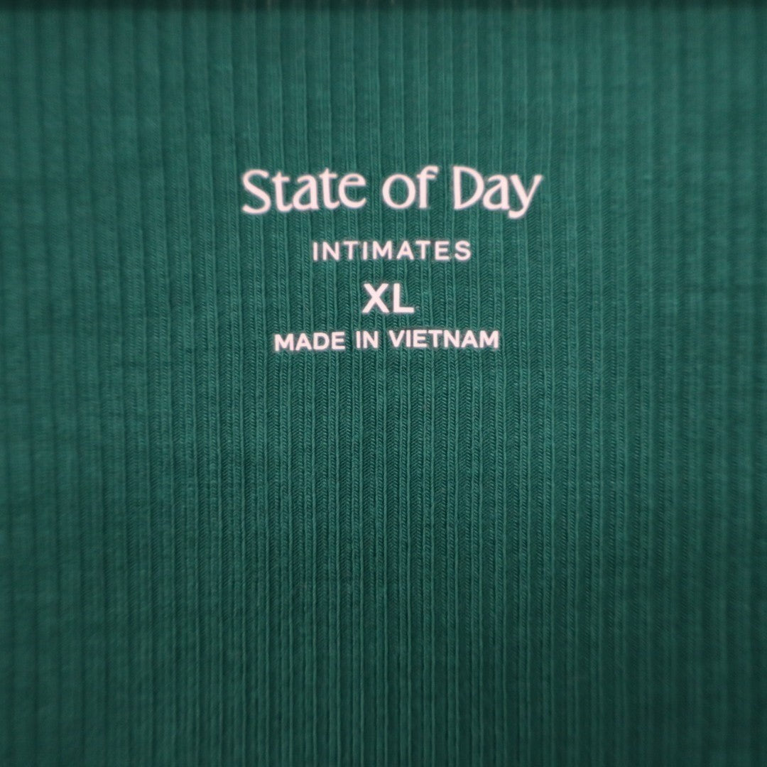 State of Day Intimates Sleep Top Womens XL Green Ribbed Long Sleeve Henley Neck