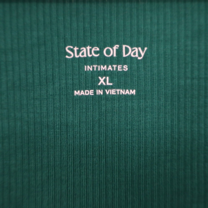 State of Day Intimates Sleep Top Womens XL Green Ribbed Long Sleeve Henley Neck