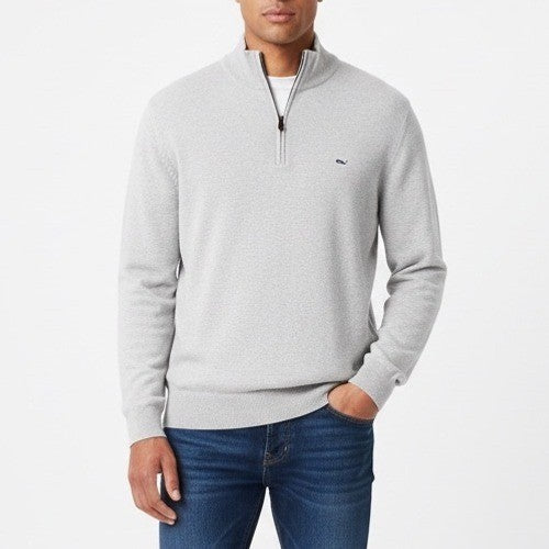 Vineyard Vines Sweater Mens Large Gray Quarter-Zip Mock Neck Long Sleeve Ribbed