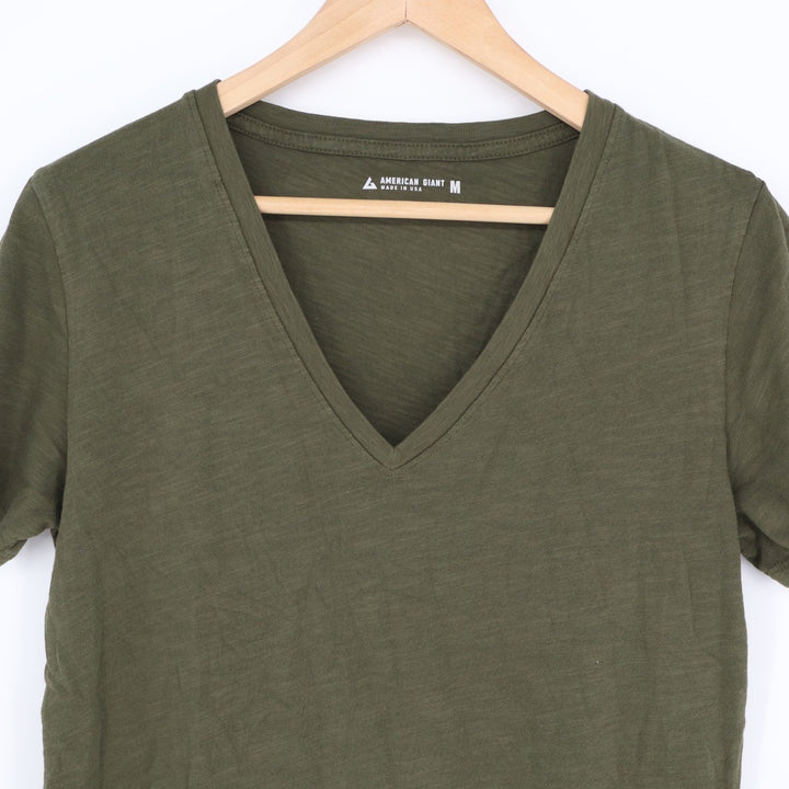 American Giant Classic T-Shirt Womens M Olive Green Cotton Short Sleeve V-Neck