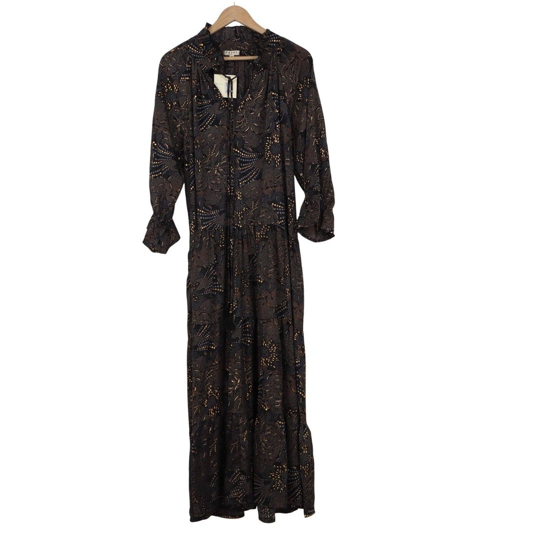 Paani Kristy Tiered Maxi Dress Black Gold Abstract Dot Tassel Tie Mens Size M