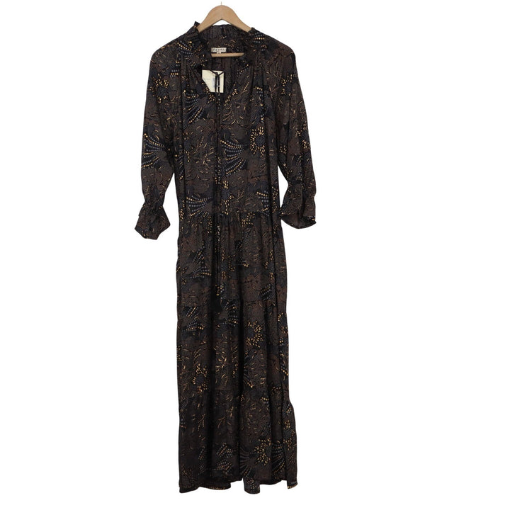 Paani Kristy Tiered Maxi Dress Black Gold Abstract Dot Tassel Tie Mens Size M