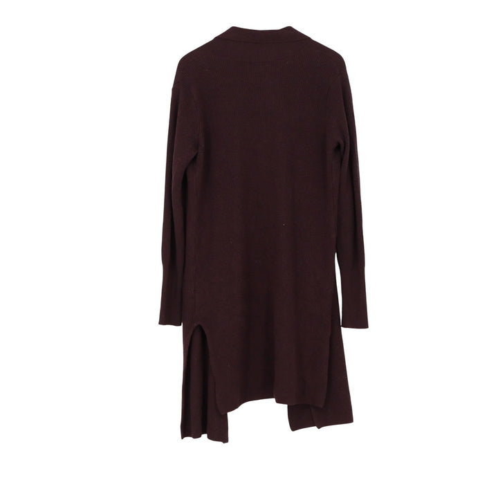 Leith Womens Burgundy Ribbed Longline Open Front Cardigan Sweater Side Slits S