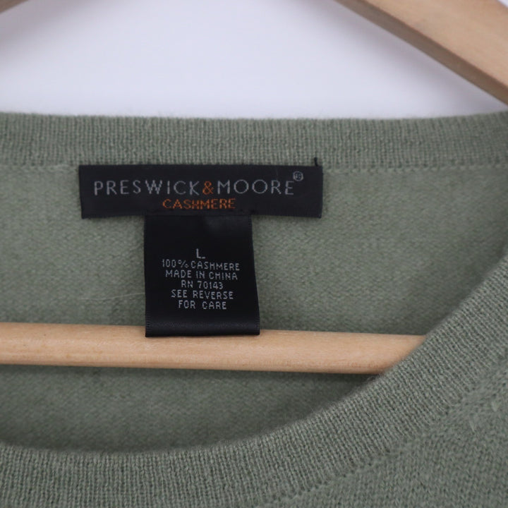 Preswick & Moore Cashmere Sweater Womens Large Sage Green Crewneck Long Sleeve