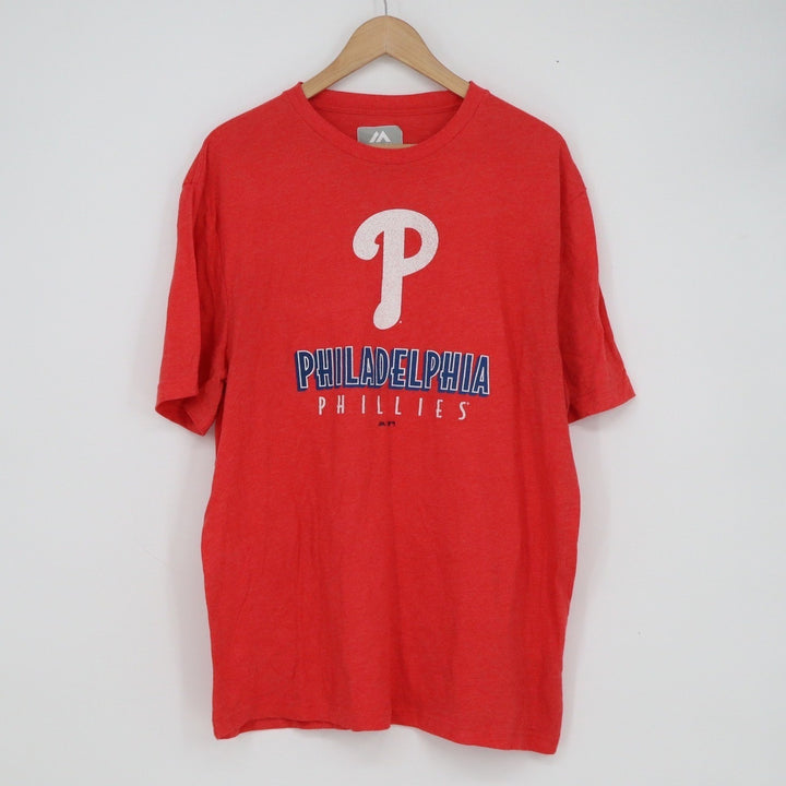 Majestic Philadelphia Phillies Mens XL Red Heathered Graphic T-Shirt MLB