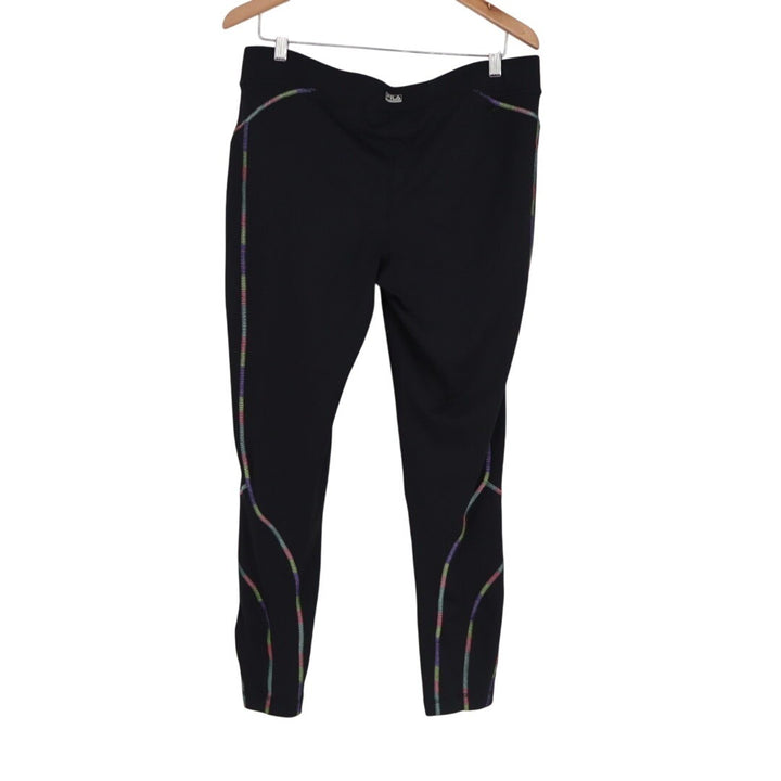 Fila Ankle Leggings Womens XL Black Stretch Elastic Waist Rainbow Stitch Workout