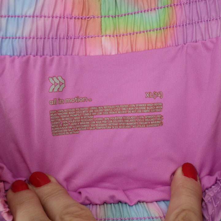 All In Motion Girls XL 14 Tie Dye Athletic Shorts Pink Blue Dolphin Liner